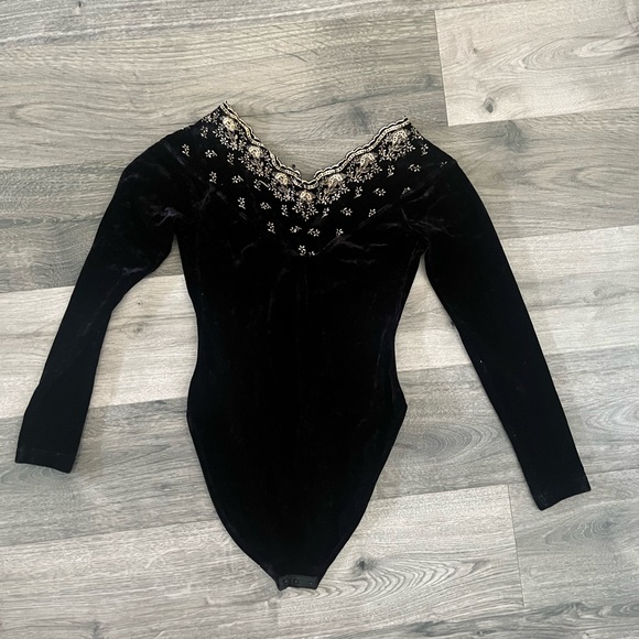 VINTAGE black velvet bodysuit etincelle - Picture 7 of 7